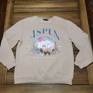Social Scene LS Beige Sweatshirt "Aspen Ski Resort" - Size Medium